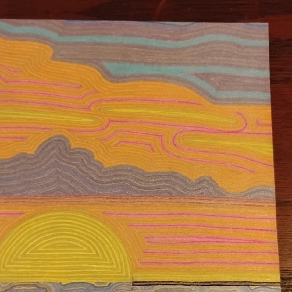 Handmade One Of A Kind Colorful Sunset Ocean Gell Pen Art Card 8.5"X11" - Picture 5 of 16